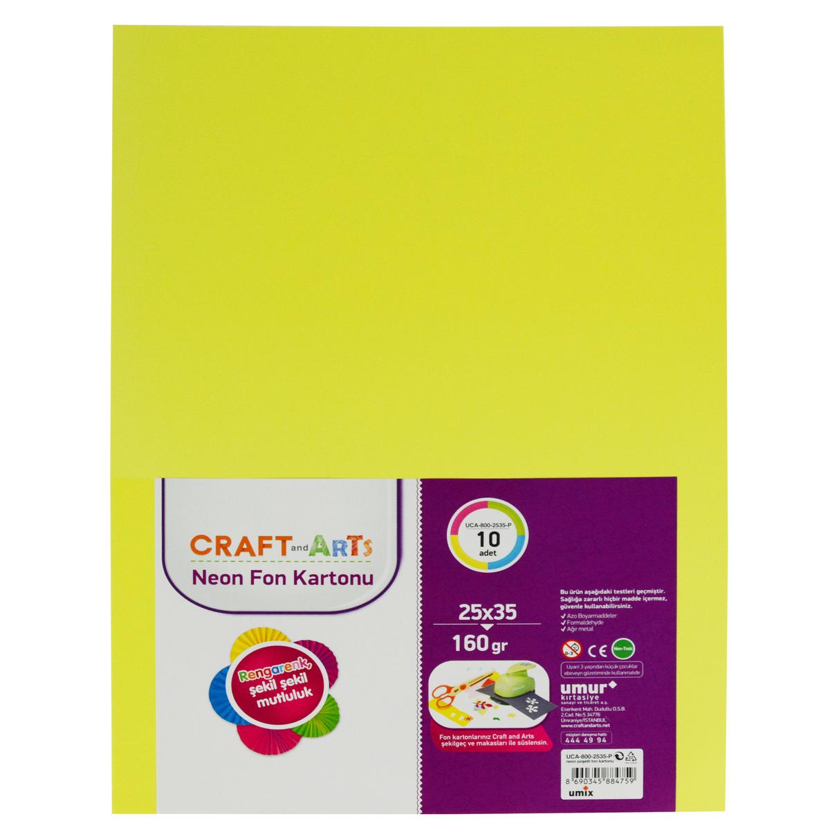 Craft And Arts Neon Fon Kartonu 160 gr 25 x 35 cm - 10'lu resmi