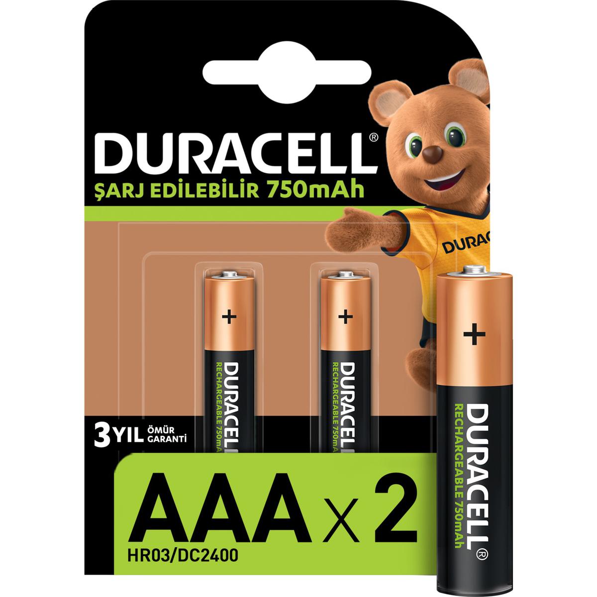 Duracell 750 mAh Şarj Edilebilir İnce Kalem Pil 2'li resmi