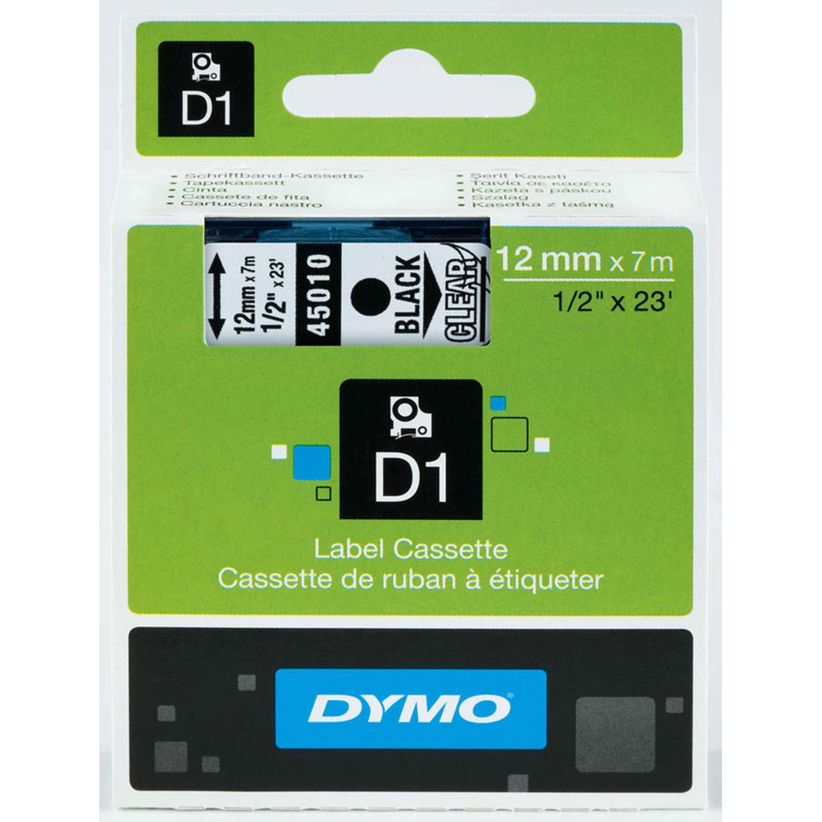 Dymo 45010 Etiket Plastik 12 mm x 7 m Şeffaf Siyah resmi