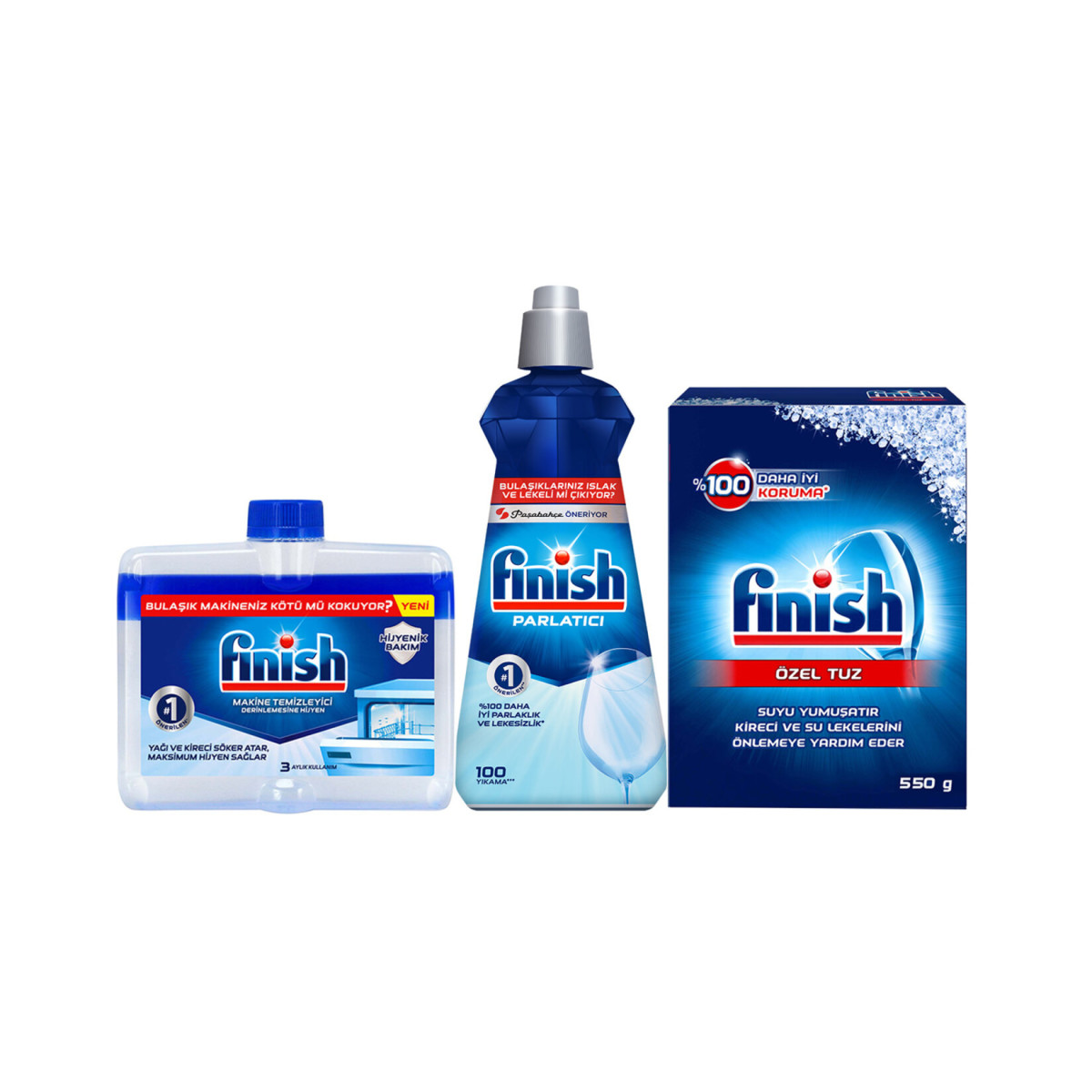 Finish Temizlik ve Bakım Seti (Parlatıcı 400 ml + Makine Temizleyici Sıvı 250 ml + Tuz 500 gr) resmi