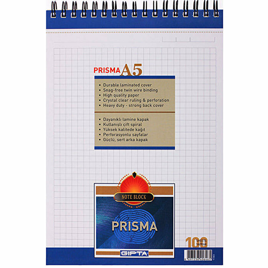 Gıpta Prisma Bloknot Defter A5 Spiralli Kareli 100 Yaprak  resmi