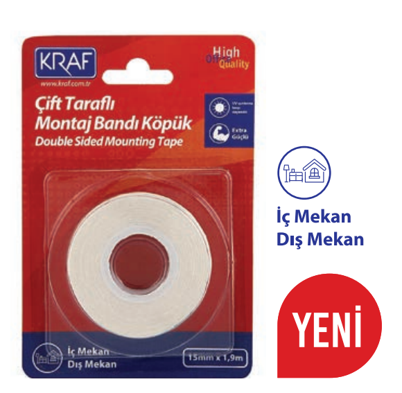 Kraf 2510G Çift Taraflı Montaj Bandı Köpük 15 mm x 1,9 m resmi