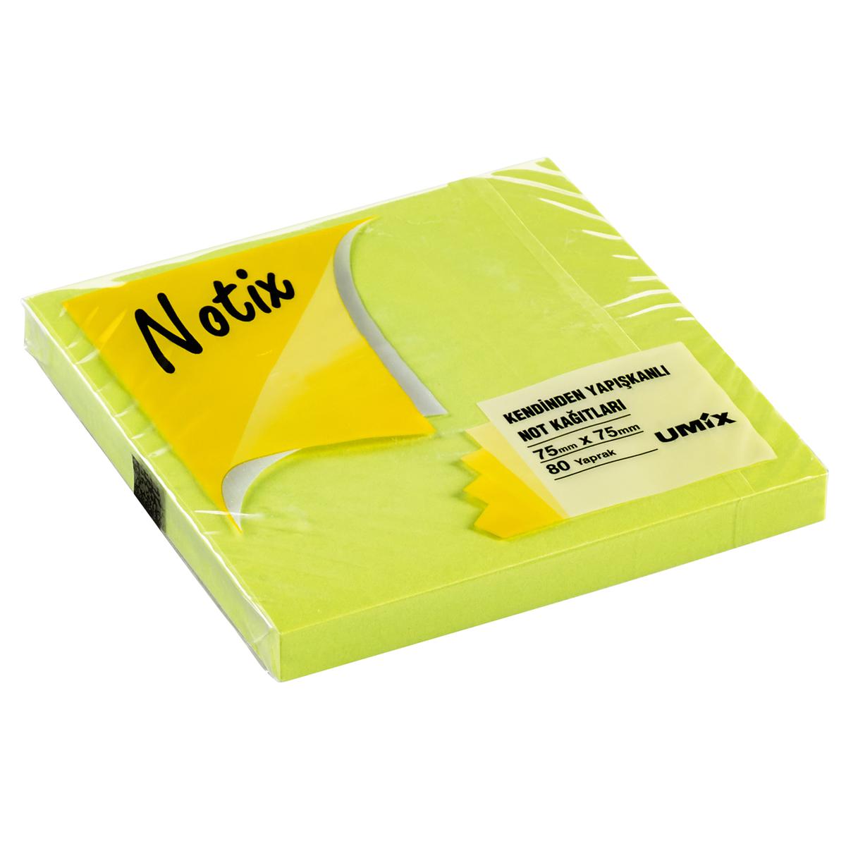 Notix Yapışkanlı Not Kağıdı 75 mm x 75 mm 80 Yaprak Neon Yeşil  resmi