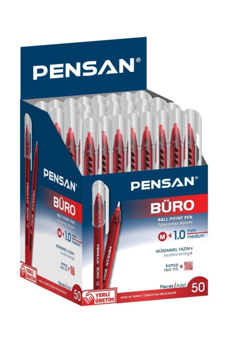 Pensan 2270 Büro Tükenmez Kalem 1.0 mm Kırmızı 50'li Paket resmi