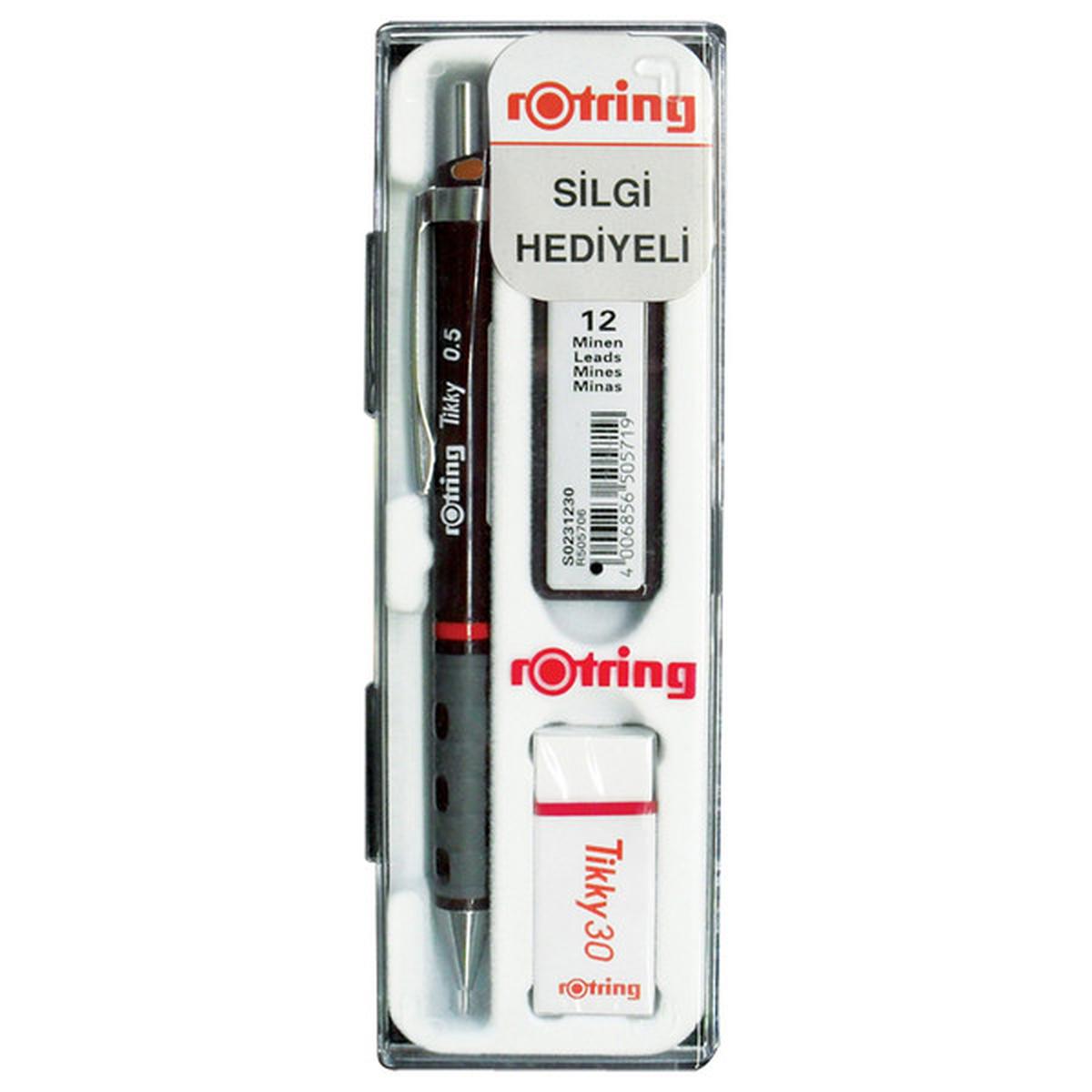 Rotring 0.5 mm Bordo Versatil Mekanik Uçlu Kalem+Min+Silgi Set resmi