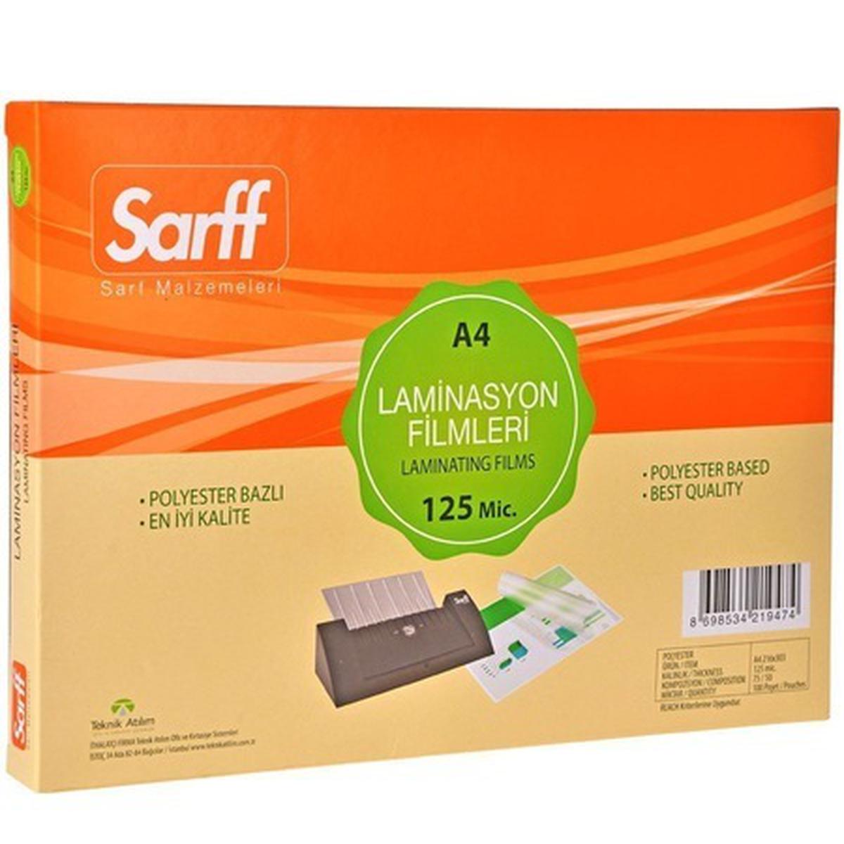 Sarff Laminasyon Filmi A4 125 Mikron Parlak 100'lü Paket resmi