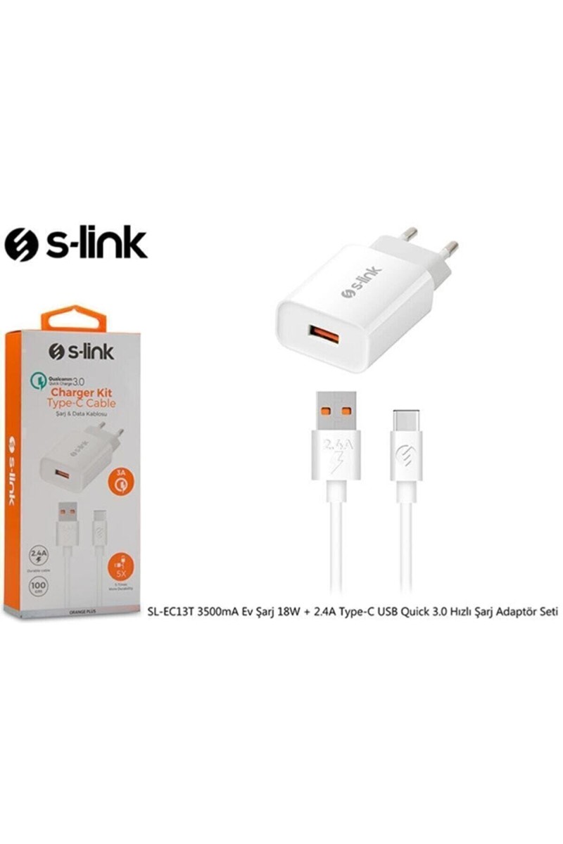 S-Link Sl-ec13t 3500ma Ev Şarj 18w + 2.4a Type-c Usb Quick 3.0 Hızlı Şarj Adaptör Seti resmi