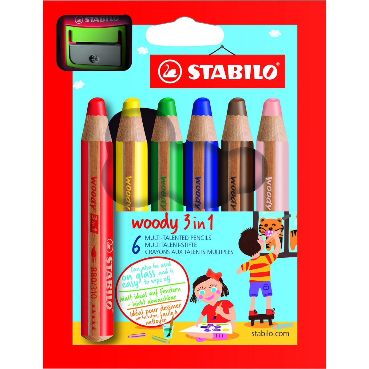 Stabilo Woody 3in1 6 Renk Kalem Seti + Kalemtıraş resmi