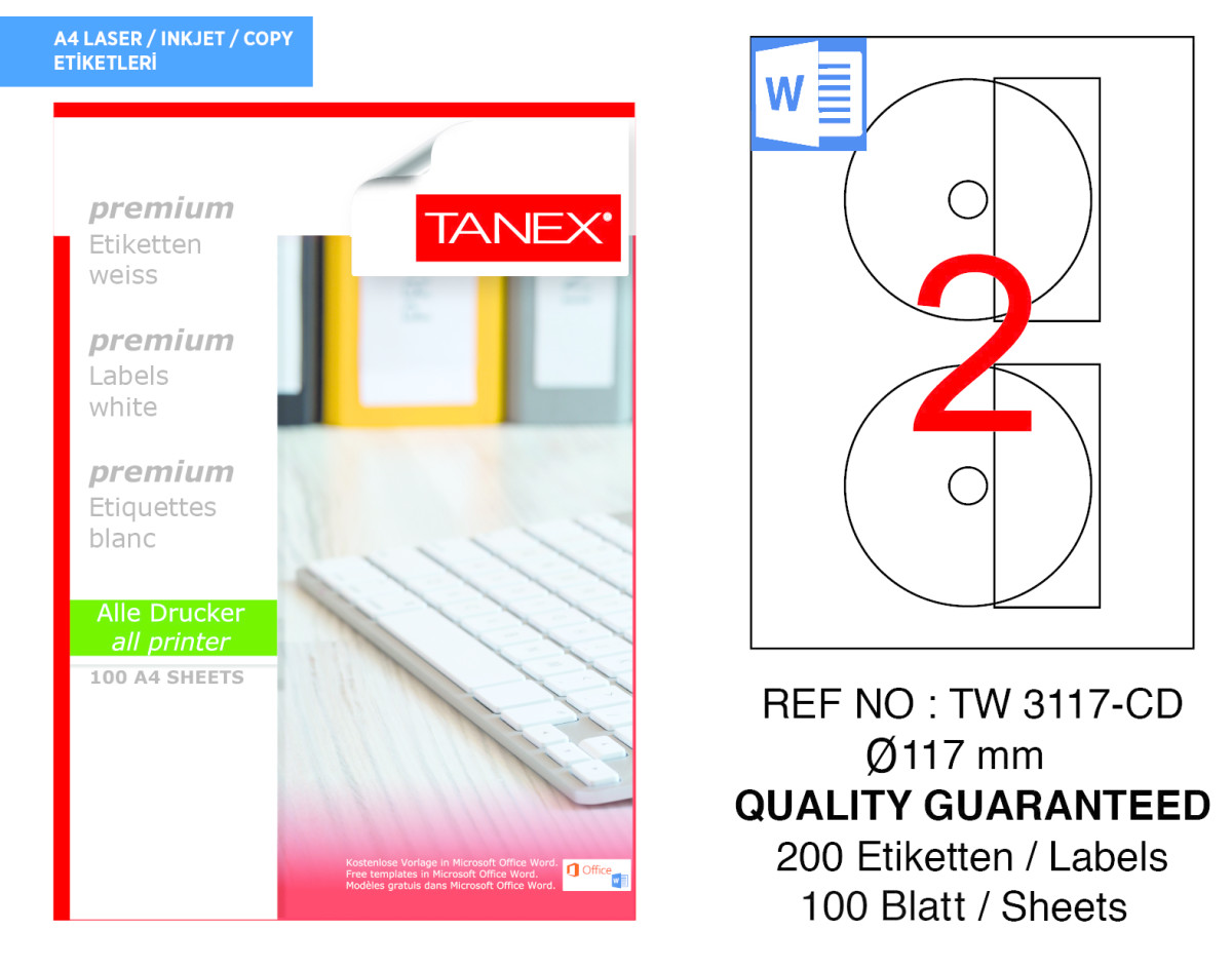 Tanex TW-3117 117 mm Cd Etiketi 2'li resmi