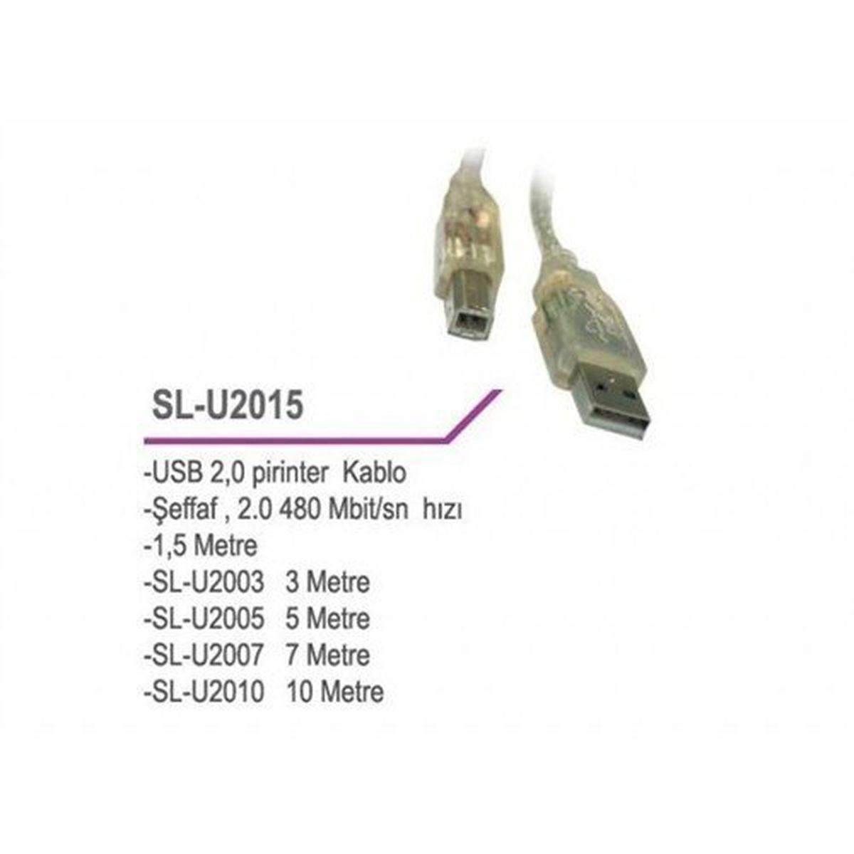 S-link SL-U2007 7M Usb 2.0 Yazıcı Kablosu Şeffaf resmi