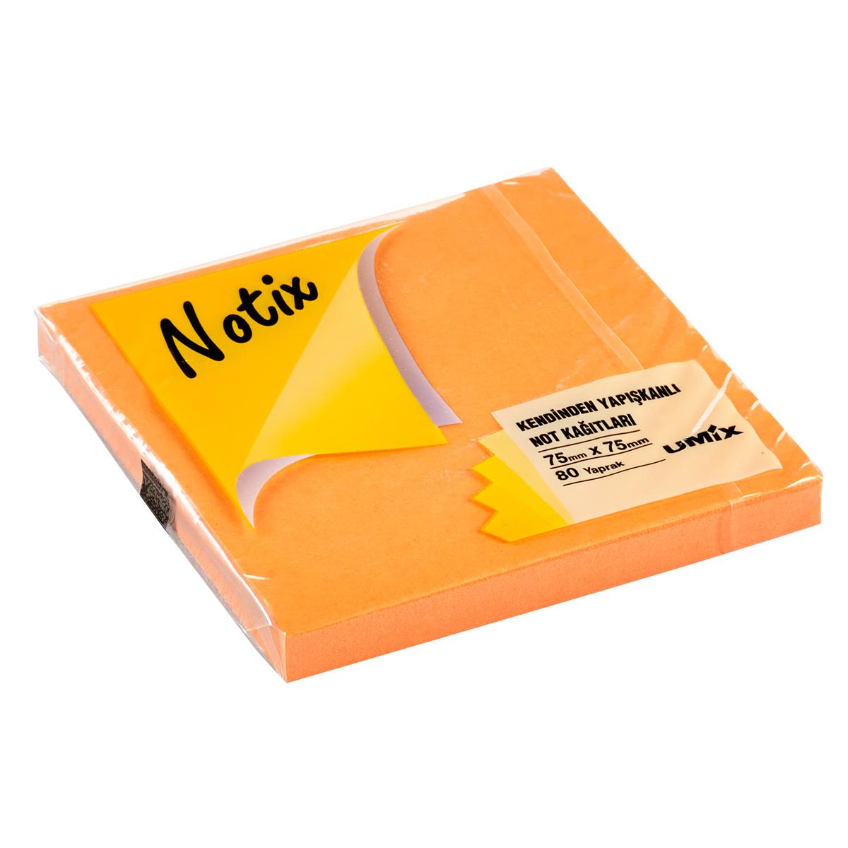 Notix Yapışkanlı Not Kağıdı 75 mm x 75 mm 80 Yaprak Neon Turuncu resmi