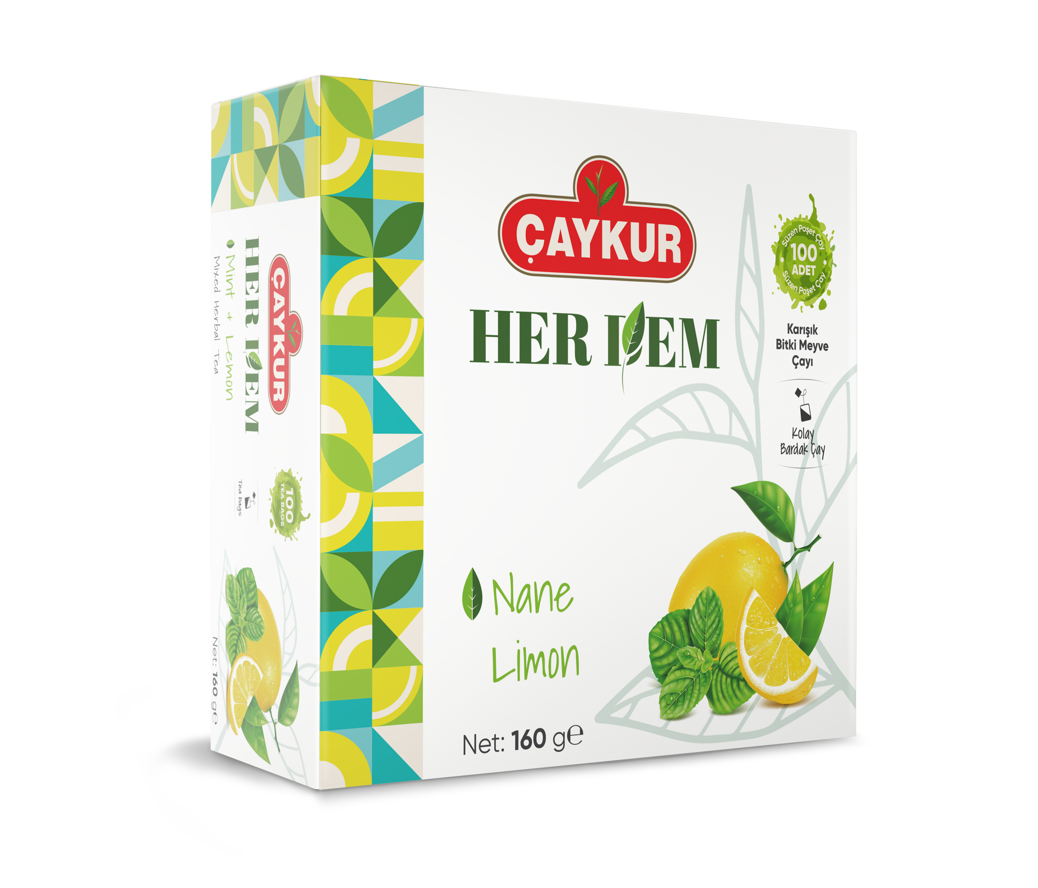 Çaykur Herdem Yeşil Nane Limon Süzen Poşet Çay 100'lü Paket resmi